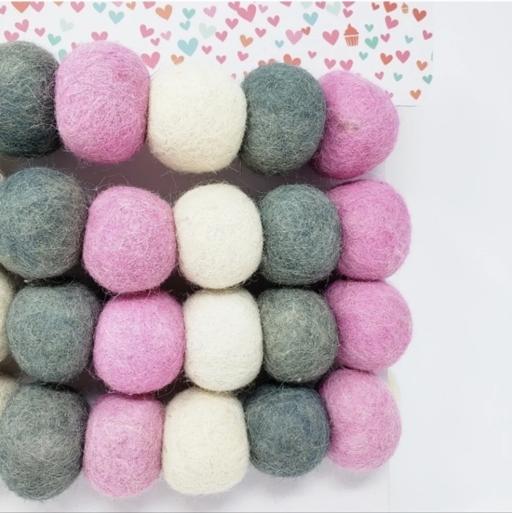 Love & Cupcakes Felted Wool Pom Pom Ball Garland Valentine's Day